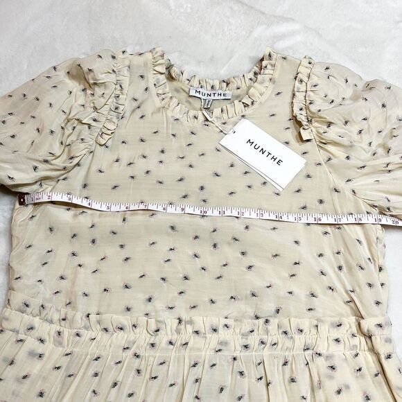 Munthe Curtis Dress Cream Floral Midi Ruffle NWT Sz 0 / XS - Picture 12 of 16